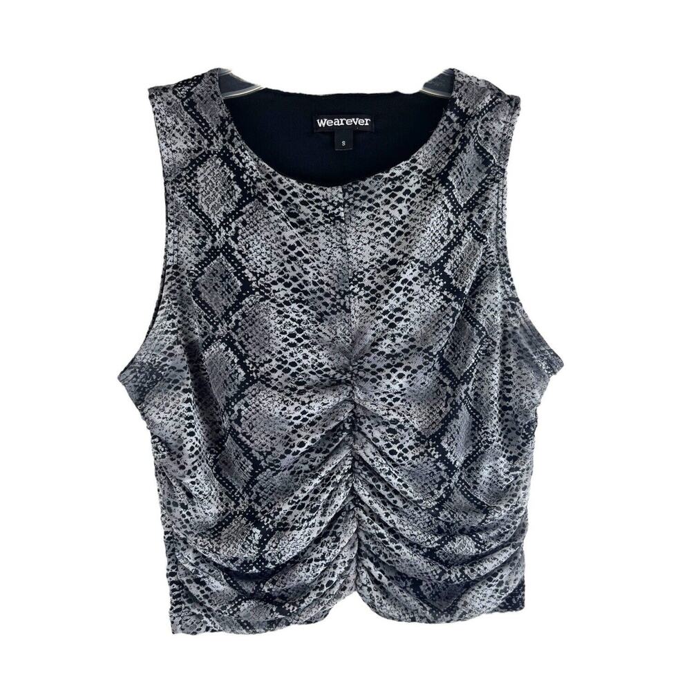 Wearever Snake Print Gray Black Ruched Crewneck Cropped Tank Top Womens Sz Sm